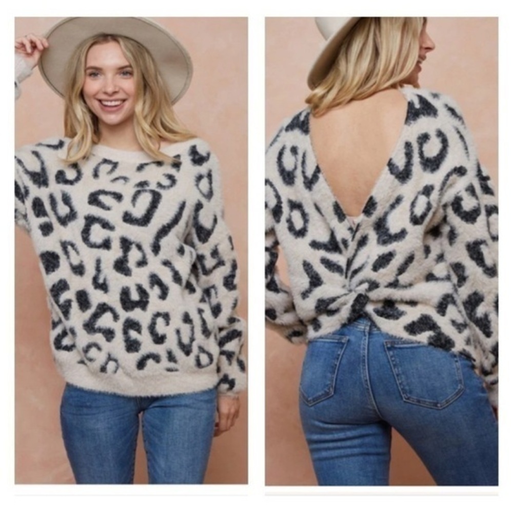 Talulah twist back leopard print fluffy sweater